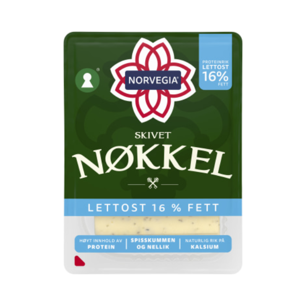 Norvegia Nøkkelost Light 16% Sliced 150g - Norvegia Nøkkelost Lett 16% skivet